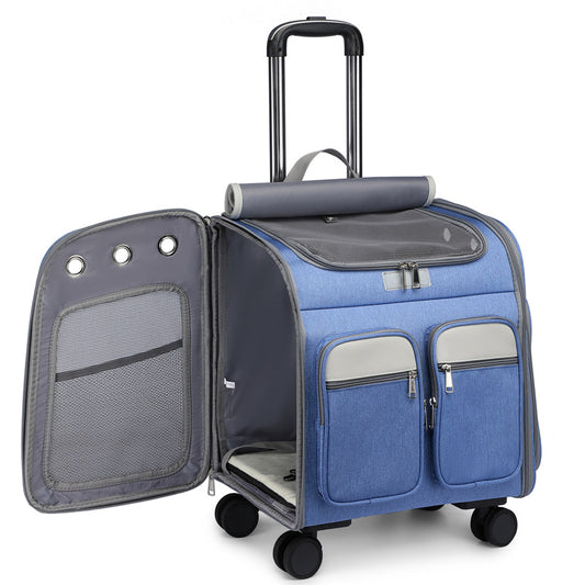 Large Capacity Foldable Pet Trolley Backpack with Wheels